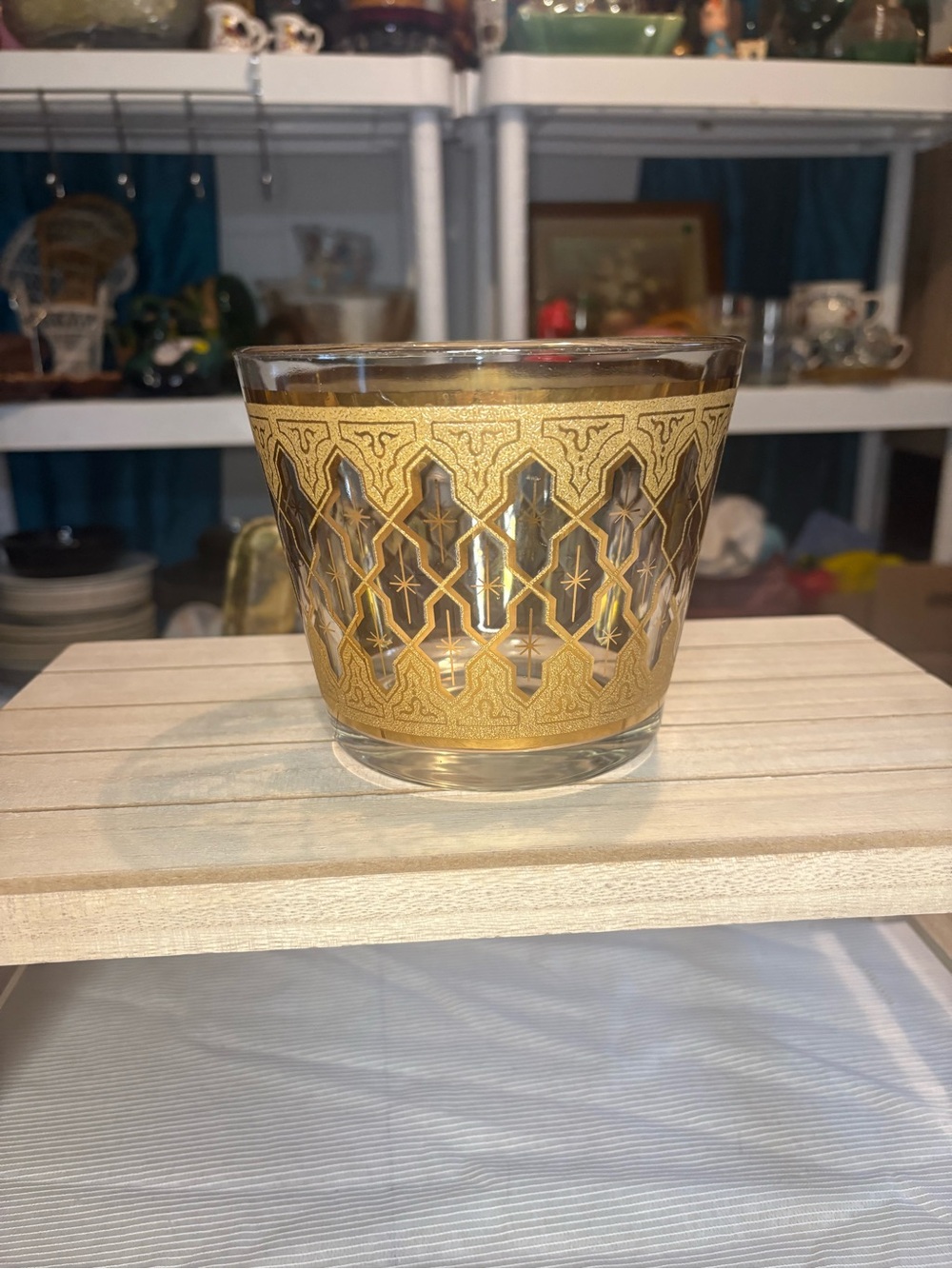 Vintage Gold Lattice Decorative Glass Ice Bucket